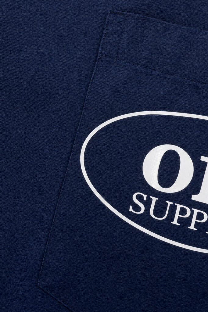 Close-up fabric detail - Off Supply Motion Dreams Navy Blue Bowling Shirt
