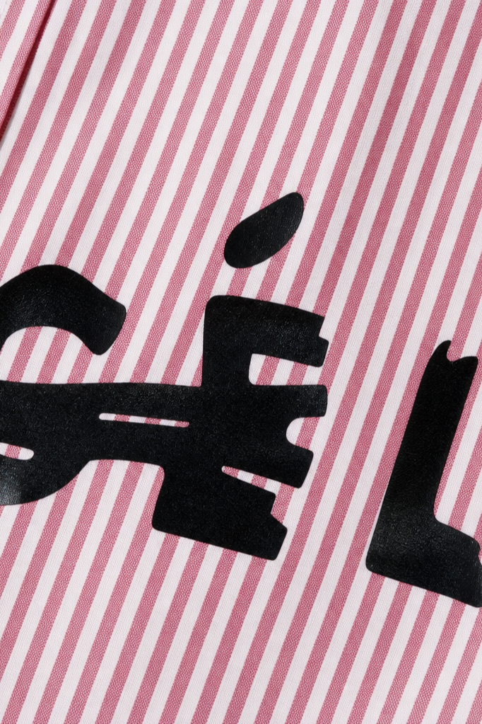 Close-up fabric detail - Off Supply Line Up Pink Striped Shirt