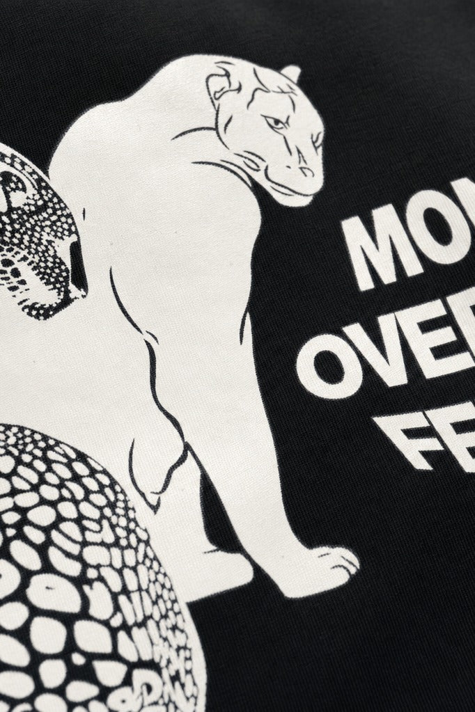 Close-up fabric detail - Off Supply Money Over Feelings Bowling Shirt - Black