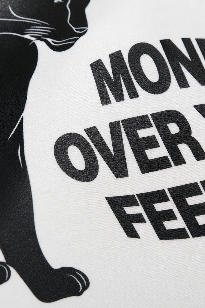 Close-up fabric detail - Off Supply Money Over Feelings Bowling Shirt - White