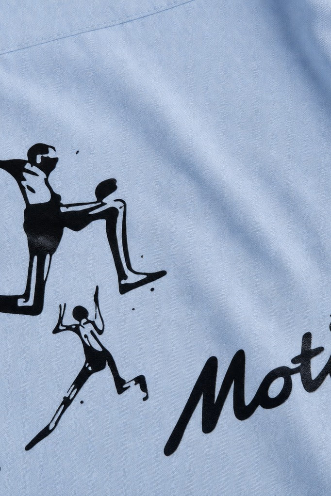 Close-up fabric detail - Off Supply Motion Bowling Shirt - Ice Blue