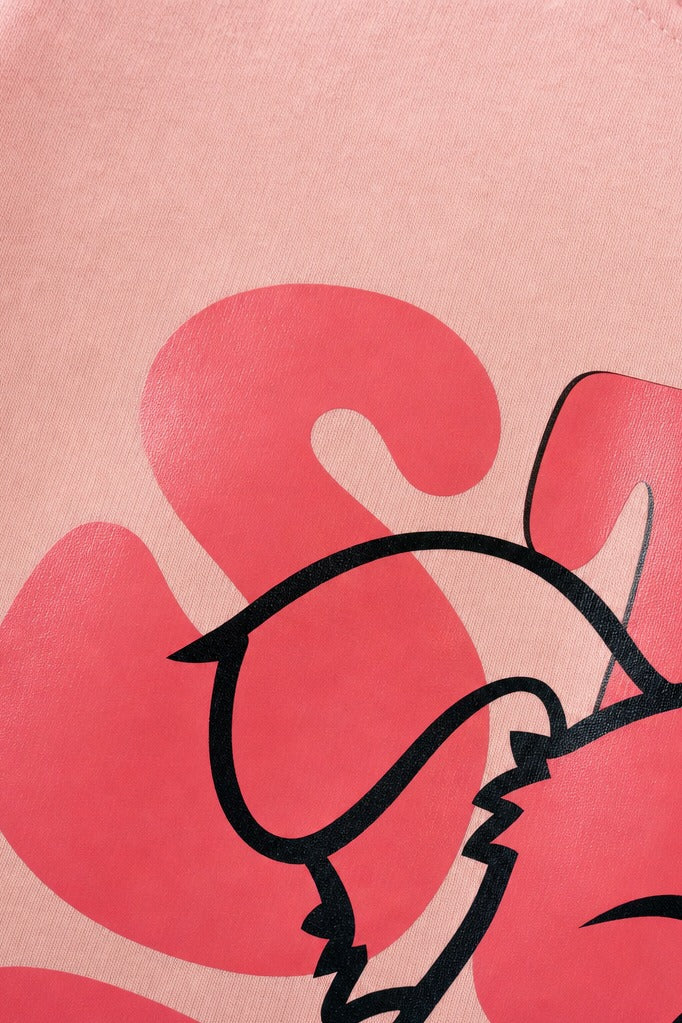 Close-up fabric detail - STAY PAWSITIVE OFF SUPPLY PINK T-SHIRT