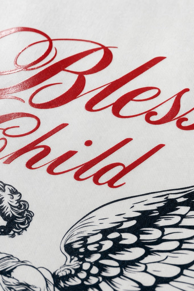 Close-up fabric detail - Off Supply Blessed Child Bowling Shirt - White