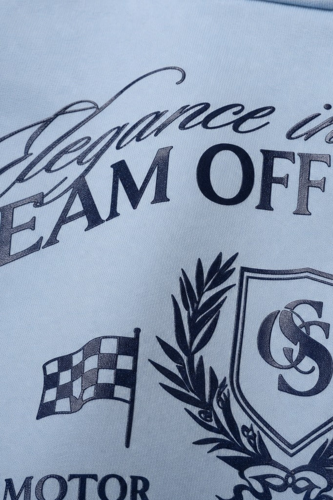 Close-up fabric detail - Off Supply Elegance In Motion Ice Blue Quarter Zip T-shirt