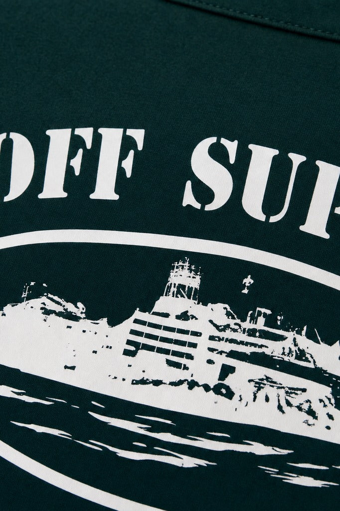 Close-up fabric detail - Off Supply Island Archive Bowling Shirt - Forest Green