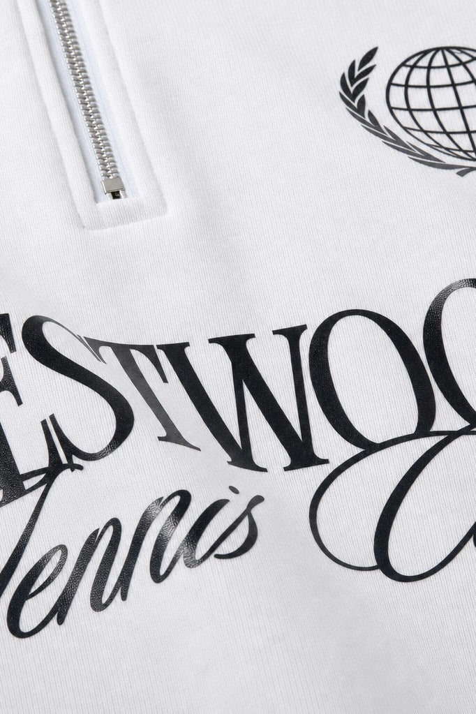 Close-up fabric detail - Off Supply Westwood Tennis Club White Quarter Zip T-shirt
