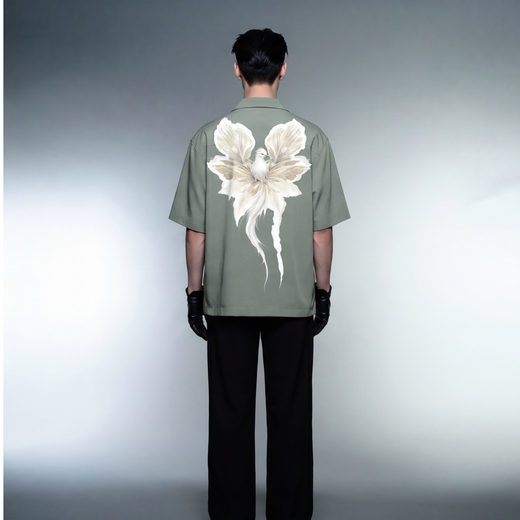 Off Supply Angelic Sage Green Bowling Shirt