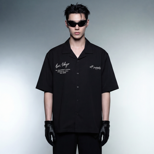 Off Supply Bar Tokyo Black Bowling Shirt
