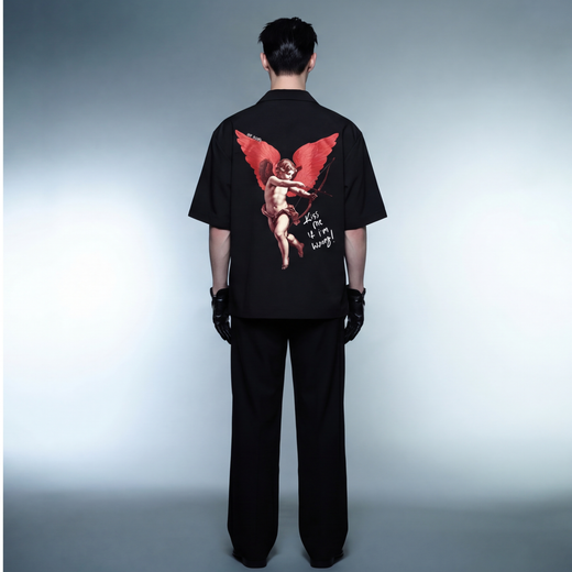 Off Supply Cupid_s Fav Black Bowling Shirt