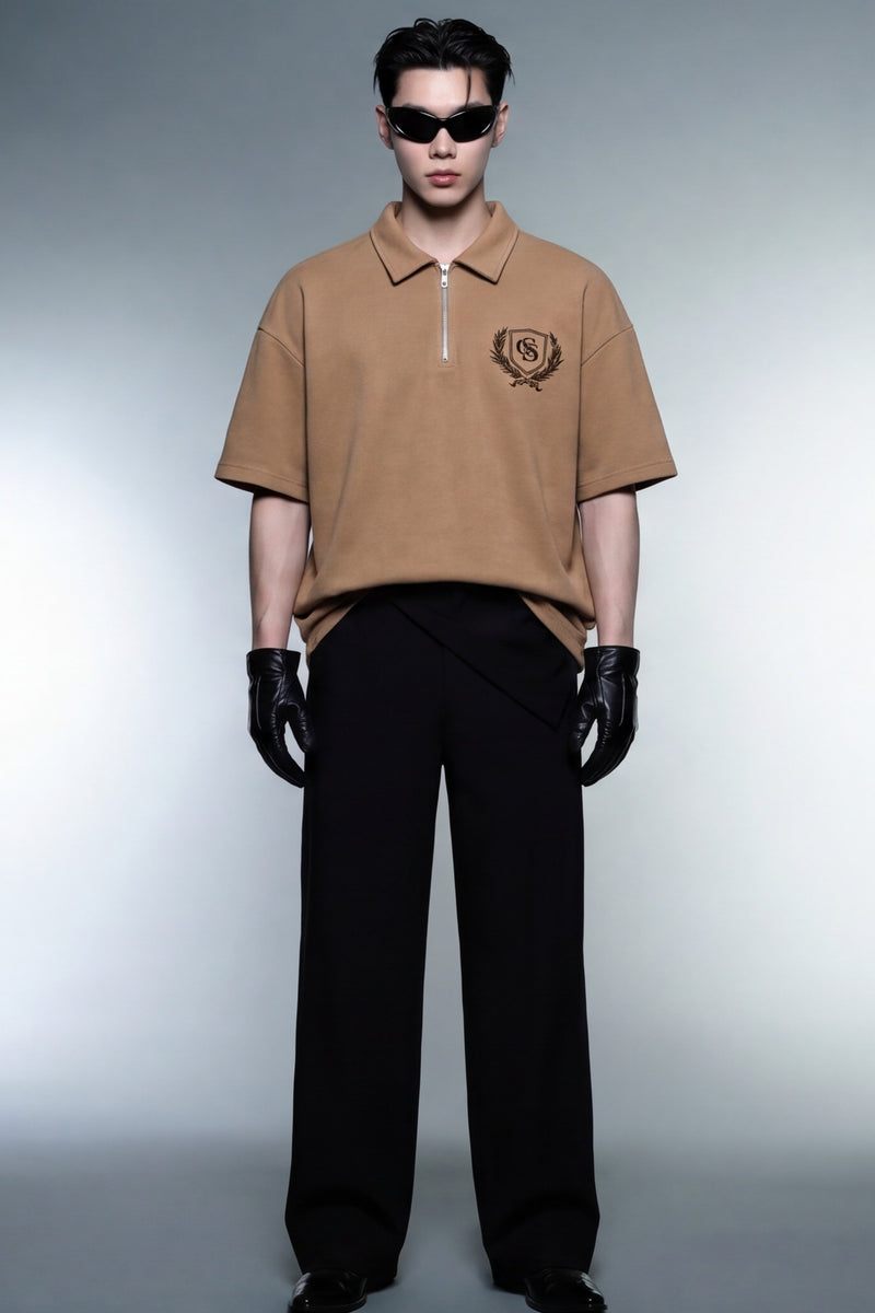 off-supply-elegance-in-motion-sand-quarter-zip-t-shirt model front