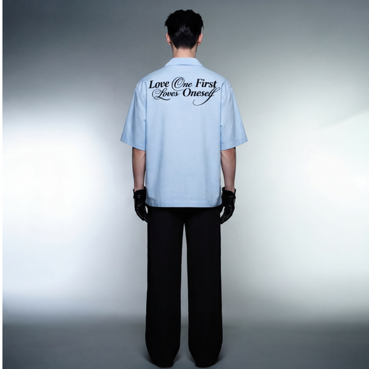 Off Supply Love One Ice Blue Bowling Shirt