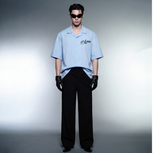 Off Supply Love One Ice Blue Bowling Shirt