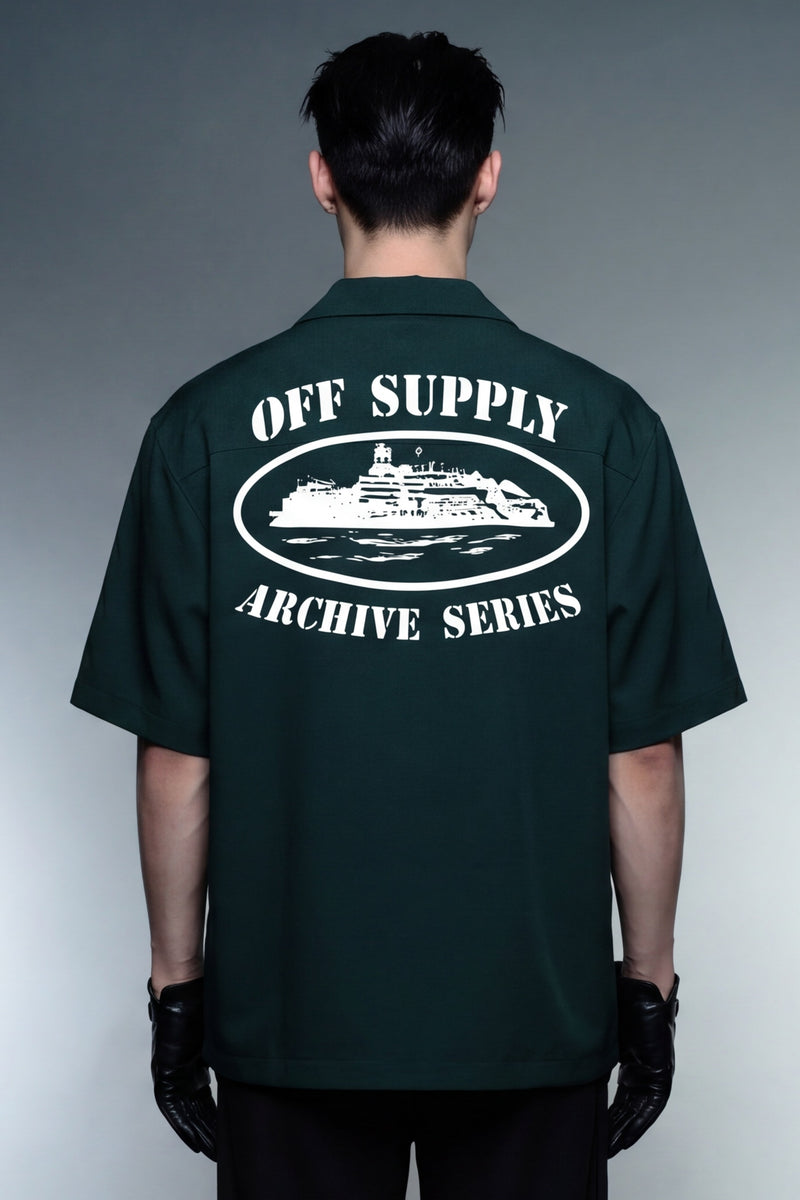 off-supply-island-archive-bowling-shirt-forest-green model back
