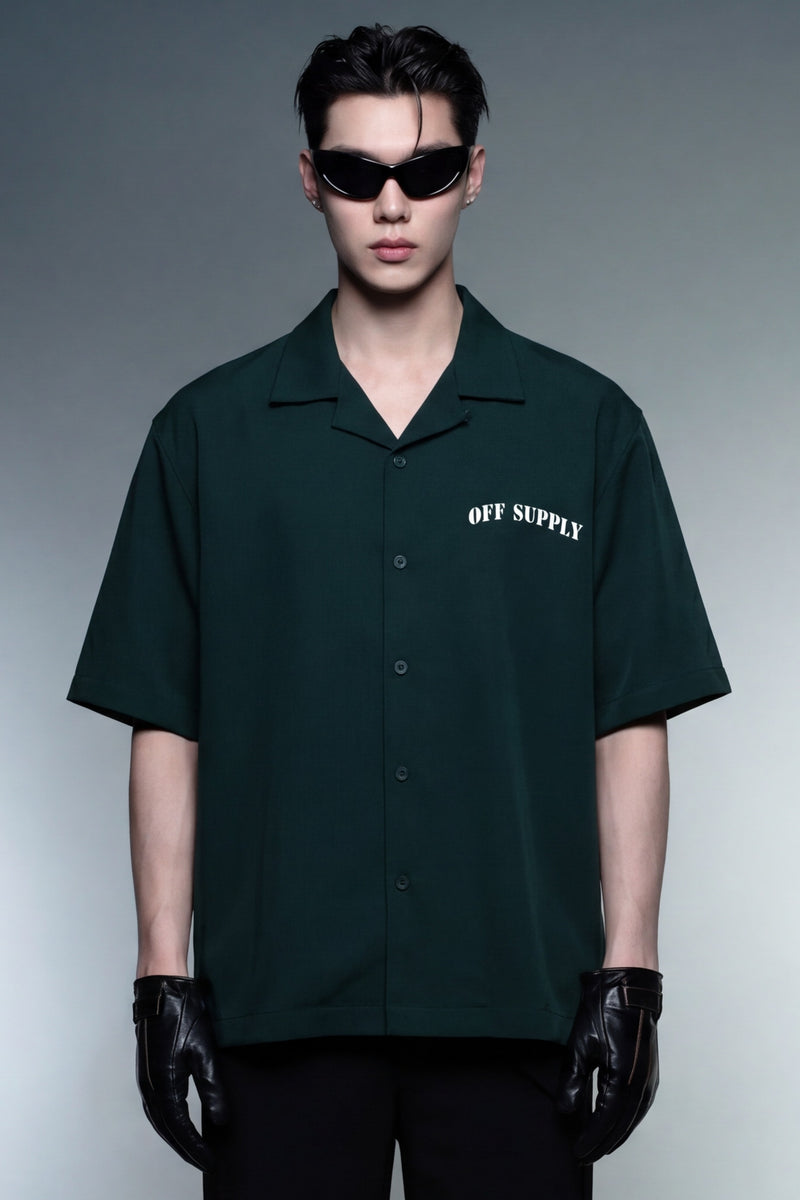 off-supply-island-archive-bowling-shirt-forest-green model front
