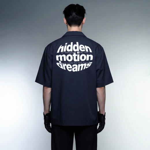 Off Supply Motion Dreams Navy Blue Bowling Shirt