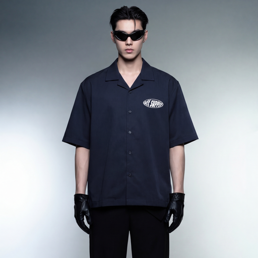 Off Supply Motion Dreams Navy Blue Bowling Shirt