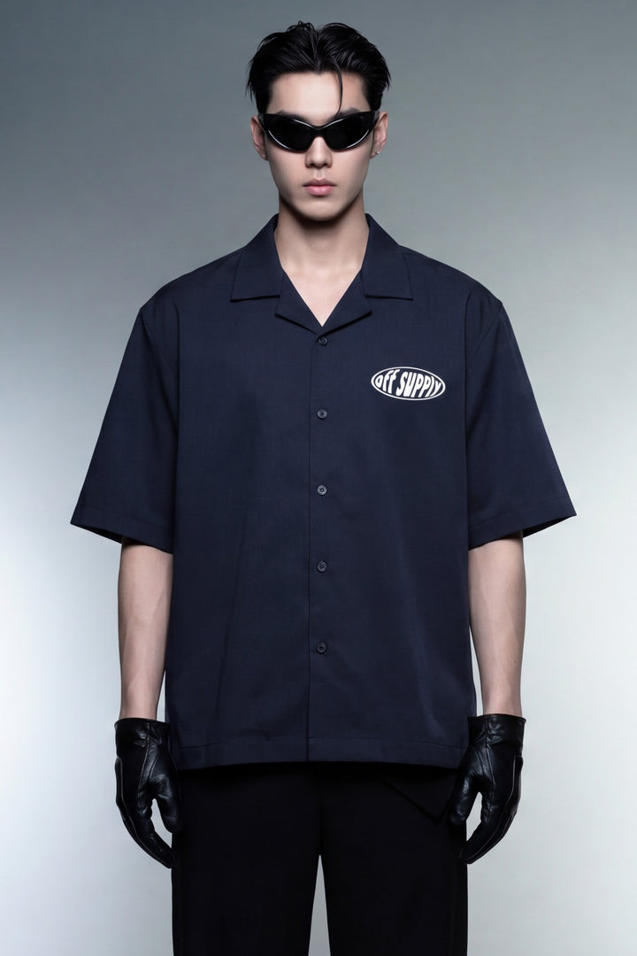 Off Supply Motion Dreams Navy Blue Bowling Shirt