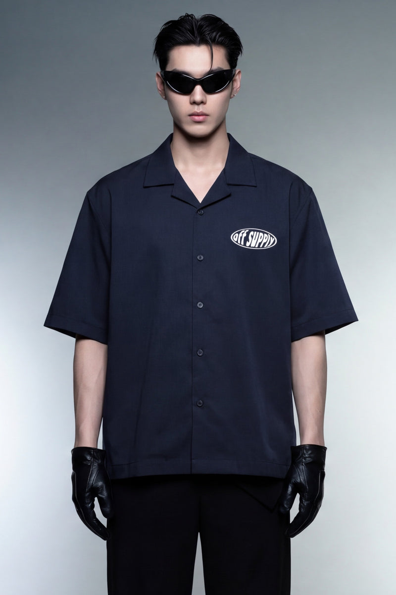 off-supply-lucky-vibes-black-bowling-shirt-2 model front