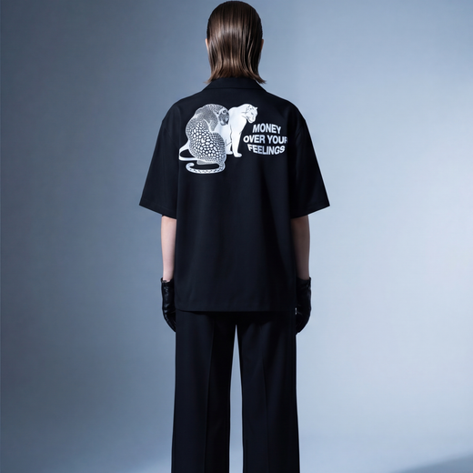 Off Supply Money Over Feelings Bowling Shirt - Black