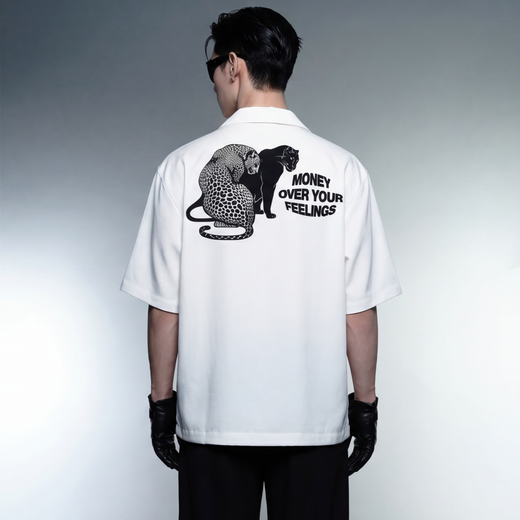 Off Supply Money Over Feelings Bowling Shirt - White