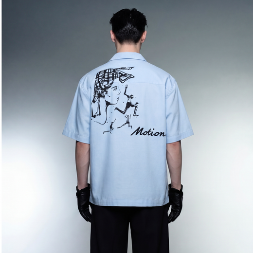 Off Supply Motion Bowling Shirt - Ice Blue