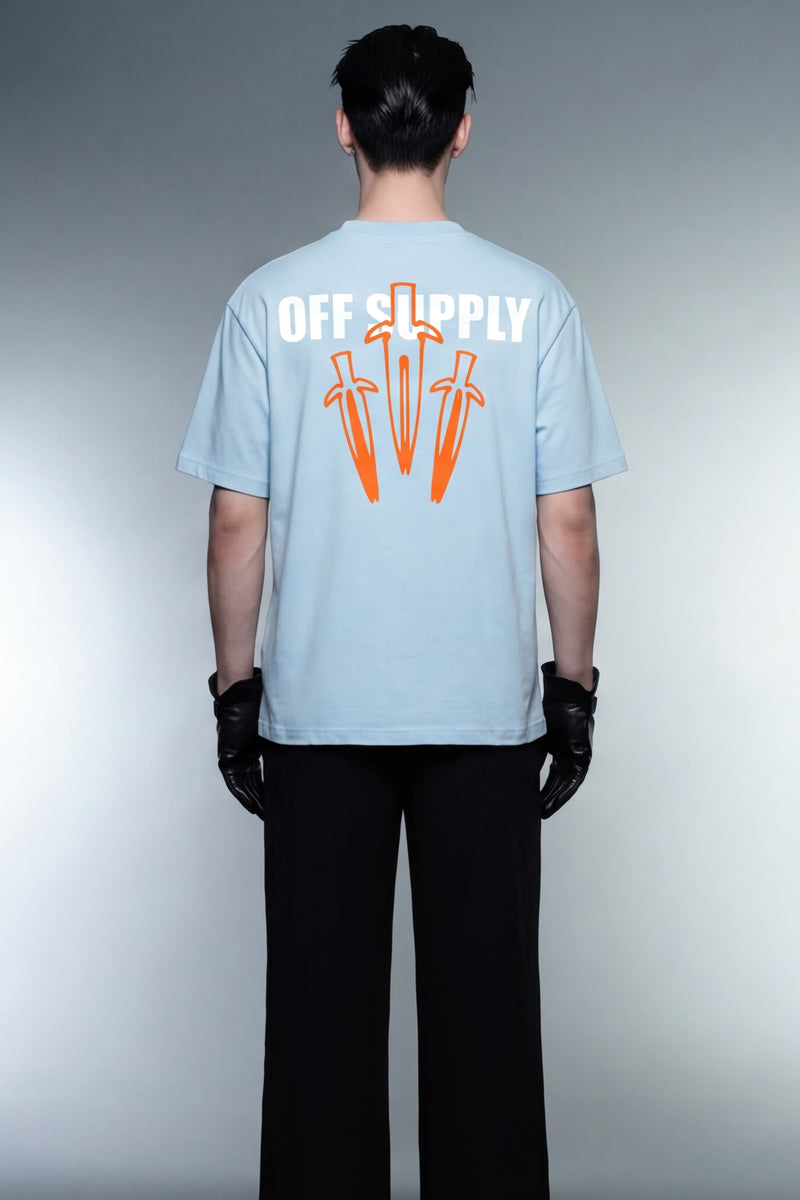 off-supply-orange-dagger-light-blue-t-shirt model back
