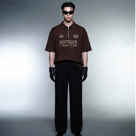 Off Supply Westwood Tennis Club Brown Quarter Zip T-shirt