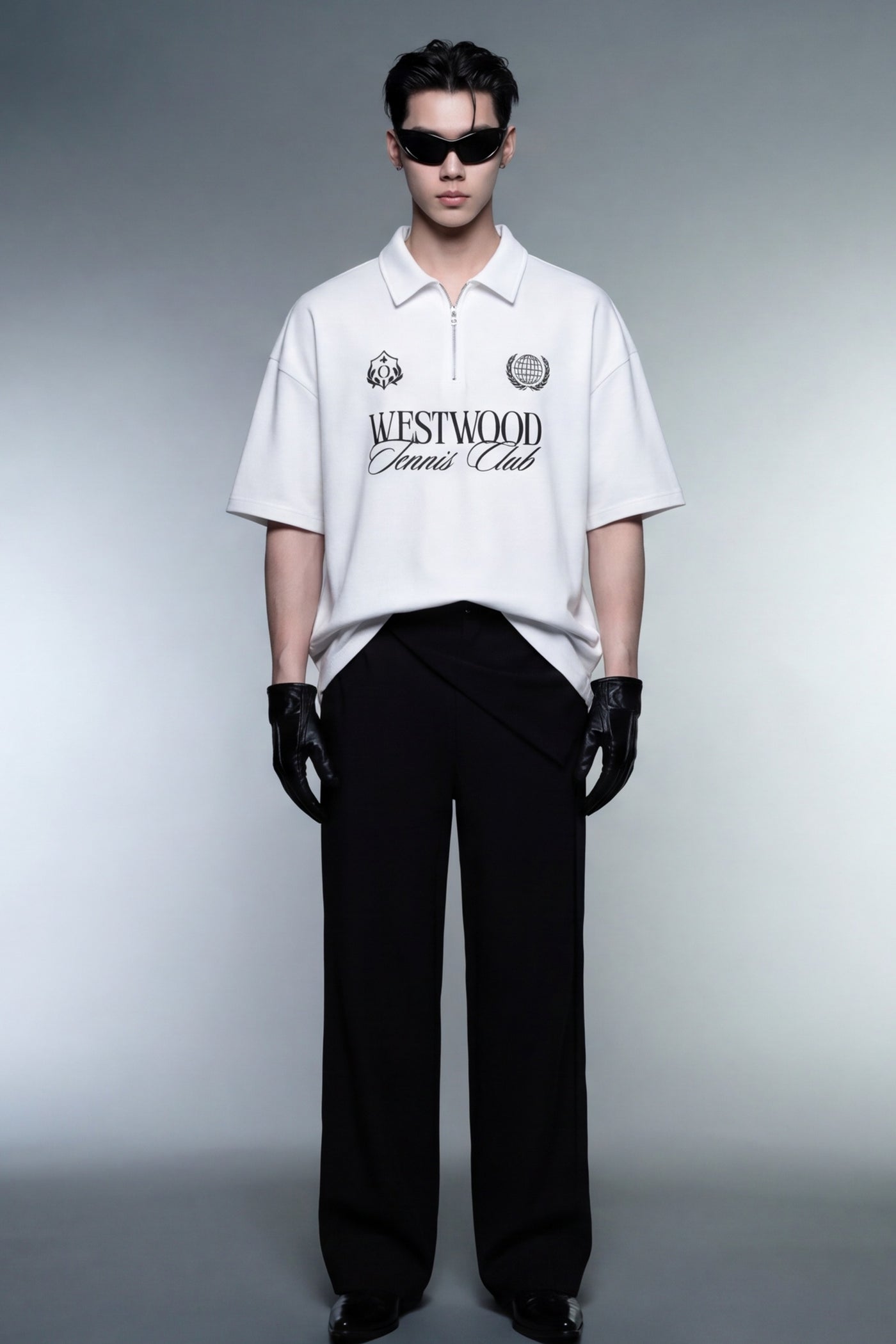off-supply-westwood-tennis-club-white-quarter-zip-t-shirt model front