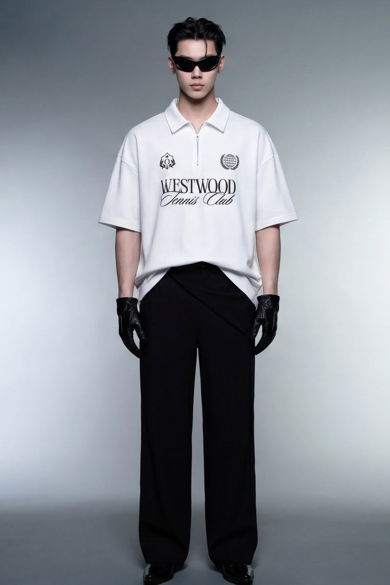 off-supply-westwood-tennis-club-white-quarter-zip-t-shirt model front