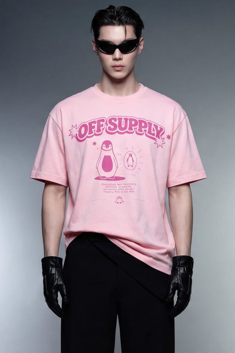 penguine-off-supply-pink-t-shirt model front