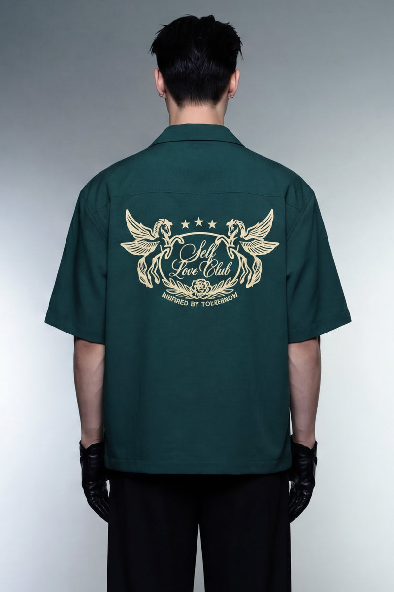 self-love-off-supply-forest-green-bowling-shirt model back