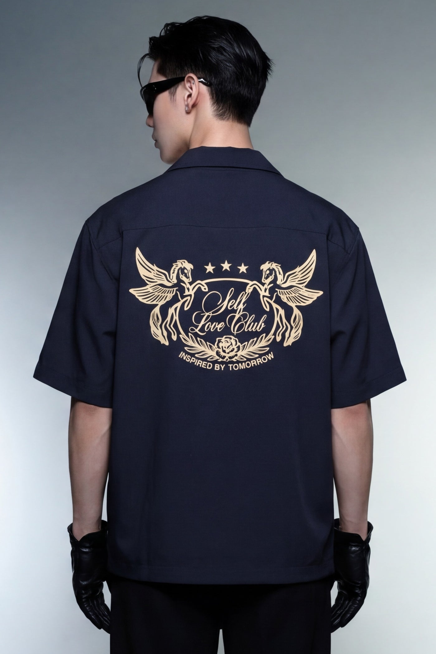 self-love-off-supply-navy-bowling-shirt-back model back