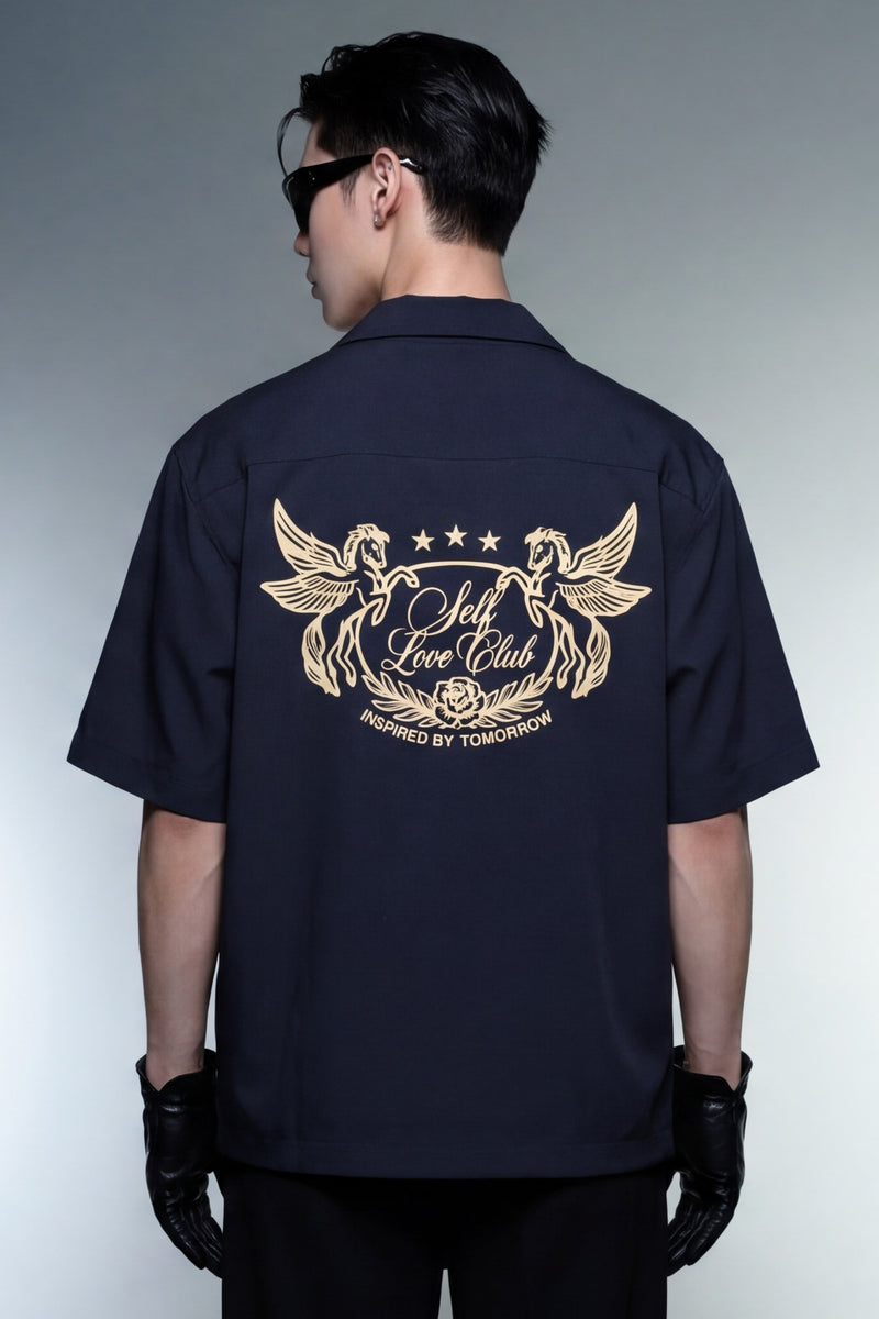 self-love-off-supply-navy-bowling-shirt-back model back