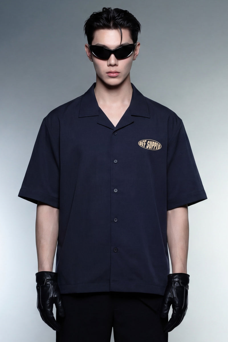 self-love-off-supply-navy-bowling-shirt-back model front