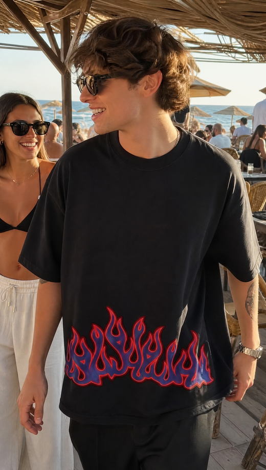 Off Supply Aurora Flames Statement T-shirt