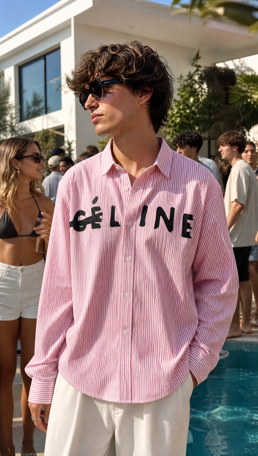 Off Supply Line Up Pink Striped Shirt