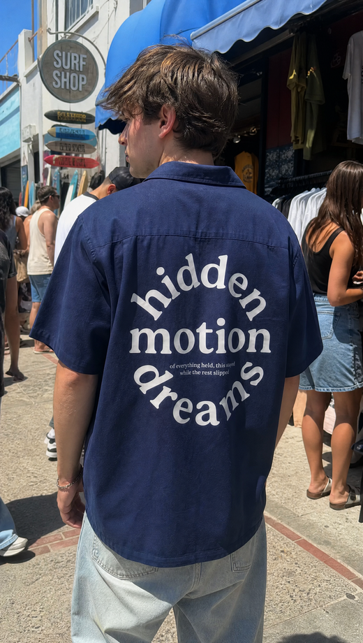 Off Supply Motion Dreams Navy Blue Bowling Shirt