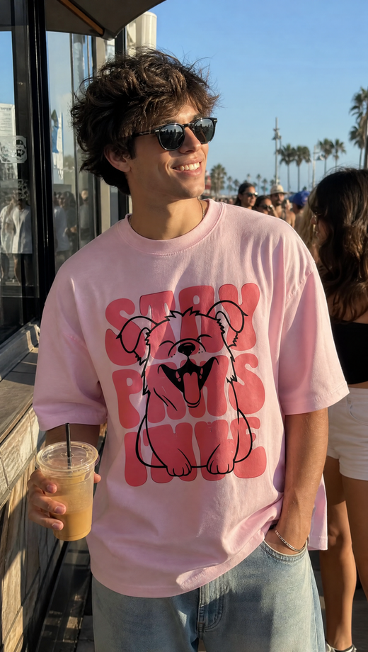STAY PAWSITIVE OFF SUPPLY PINK T-SHIRT