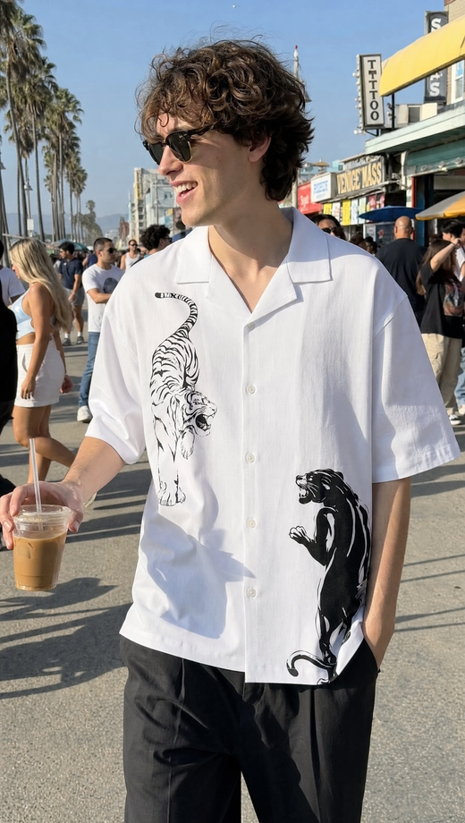 Off Supply Money Over Feelings Bowling Shirt - White