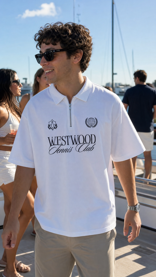 Off Supply Westwood Tennis Club White Quarter Zip T-shirt
