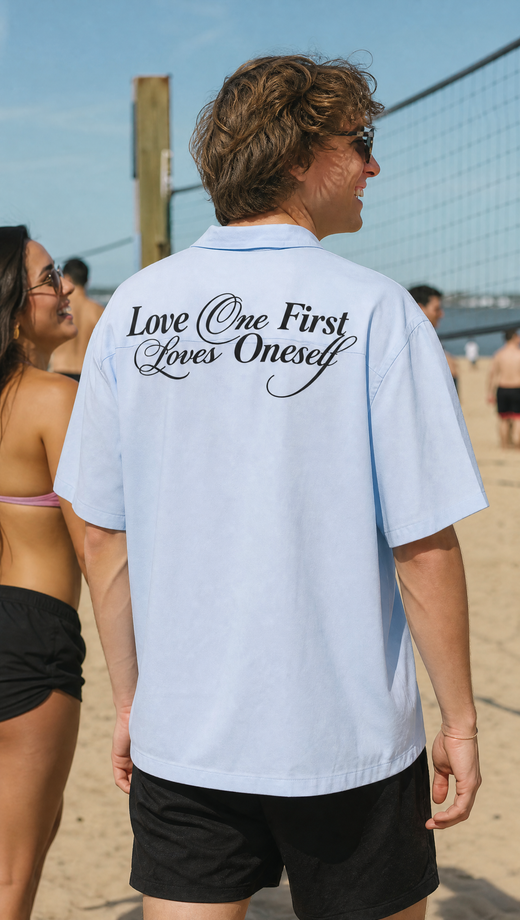 Off Supply Love One Ice Blue Bowling Shirt