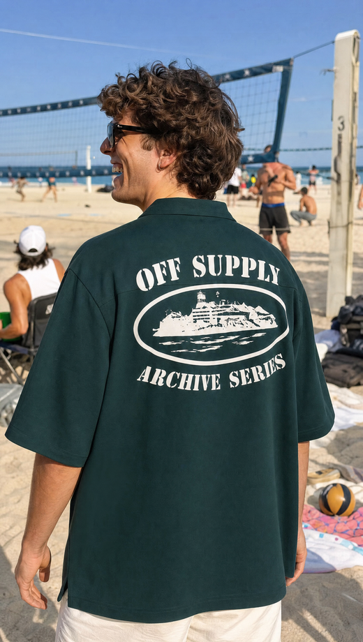 Off Supply Island Archive Bowling Shirt - Forest Green
