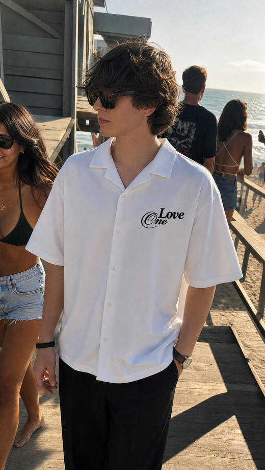 Off Supply Love One White Bowling Shirt