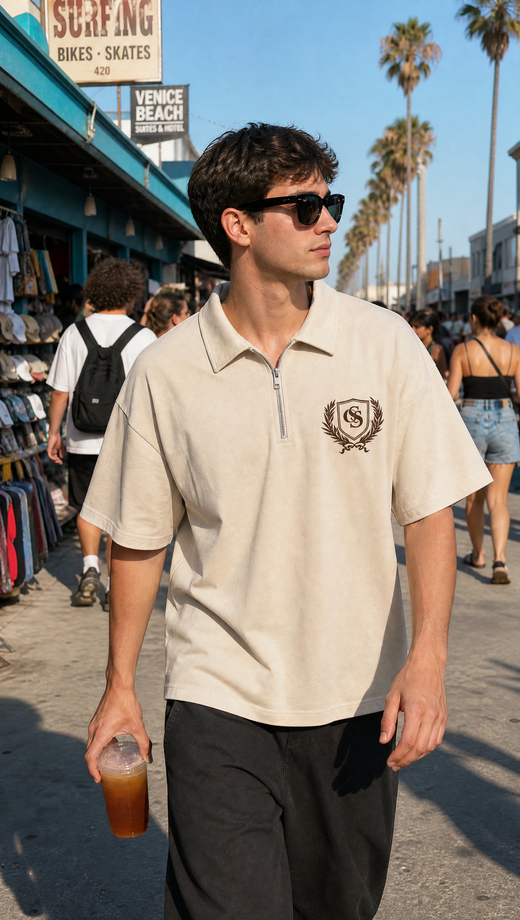 Off Supply Elegance In Motion Sand Quarter Zip T-shirt