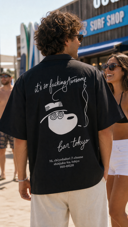 Off Supply Bar Tokyo Black Bowling Shirt
