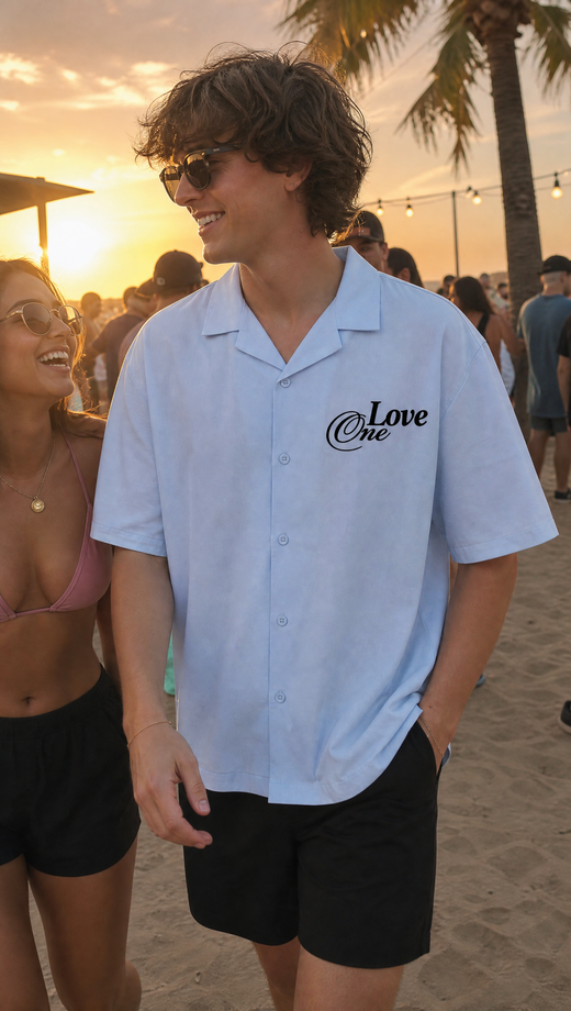 Off Supply Love One Ice Blue Bowling Shirt