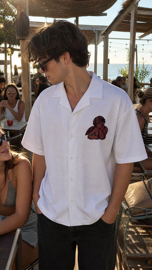 Off Supply Lost In Thoughts White Bowling Shirt