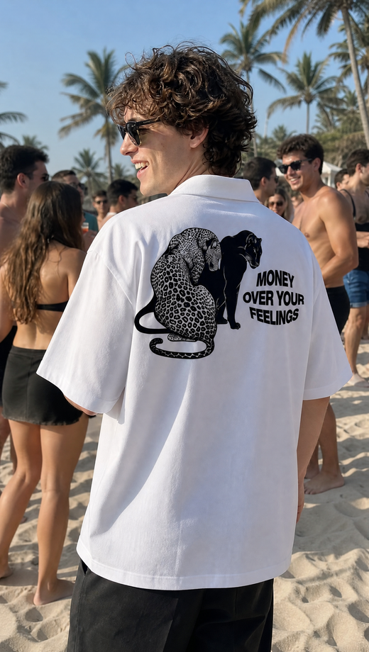 Off Supply Money Over Feelings Bowling Shirt - White