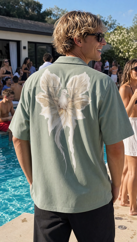Off Supply Angelic Sage Green Bowling Shirt