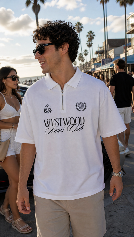 Off Supply Westwood Tennis Club White Quarter Zip T-shirt